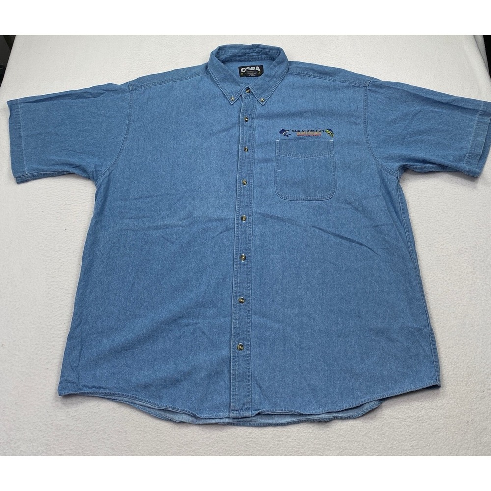 Copa Banana Sport Fishing Button Down Shirt Size XXL Blue Denim Short Sleeve